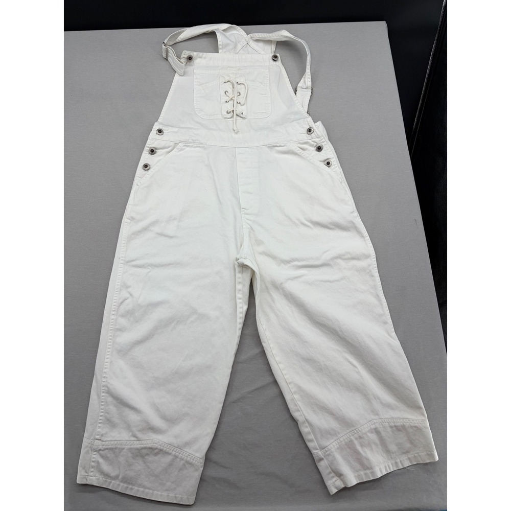 Carolina Blues Womens White Denim Lace Up Front Wide Leg Crop Overalls Size M
